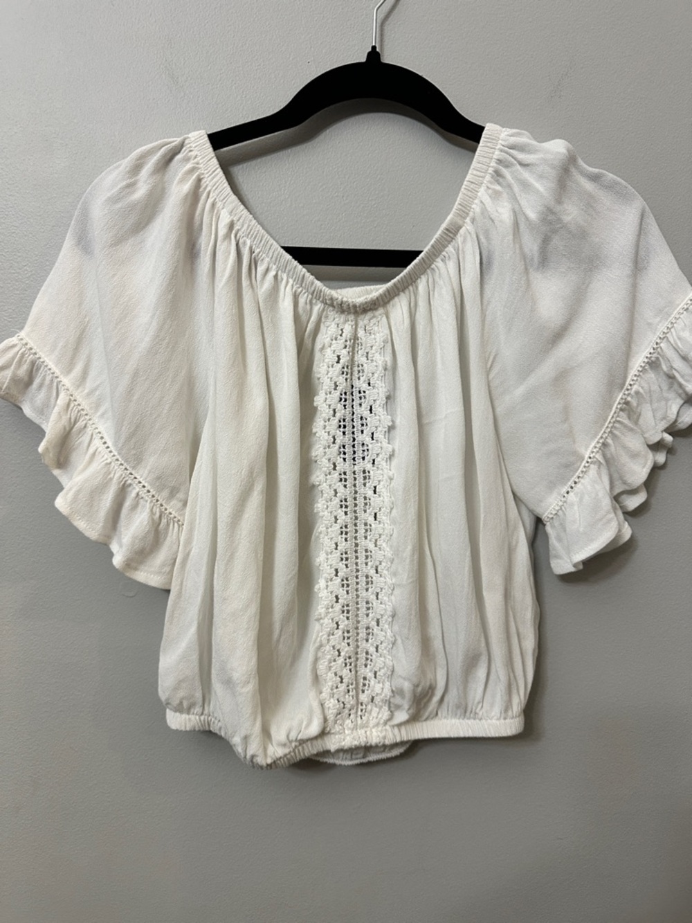 NEW Ocean Drive White Boho Lace Crochet Crop Top Ruffle Sleeve M